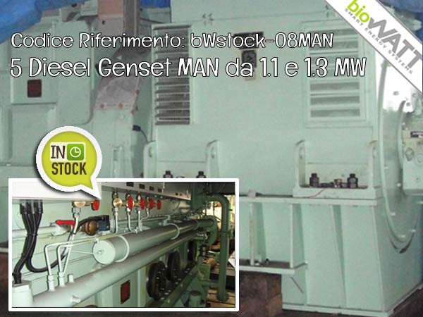 Pronta Consegna: 5 Diesel Genset MAN da 1,1 e 1,3 MW | Rif. bWstock-08MAN